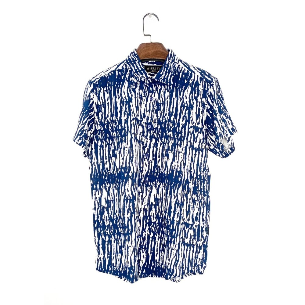 Men's Half Shirt Blue and White Print