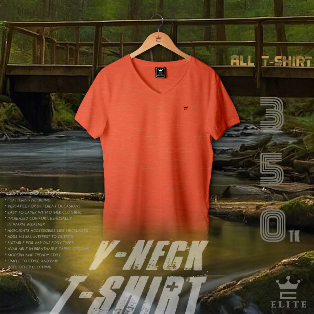 Men's Orange Full Cotton V-Neck T-Shirt Elite