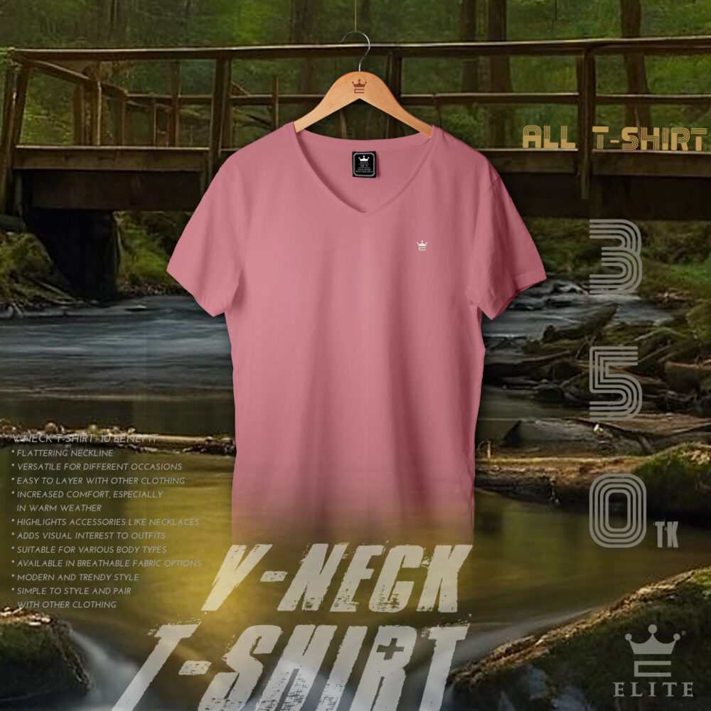 Men's Pink Full Cotton V-Neck T-Shirt Elite