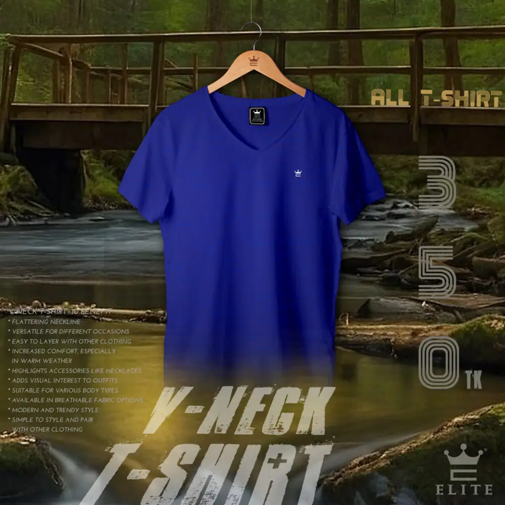 Men's Royal Blue Full Cotton V-Neck T-Shirt